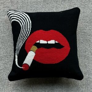 Jonathan Adler Lips Smolder Needlepoint Throw Pillow